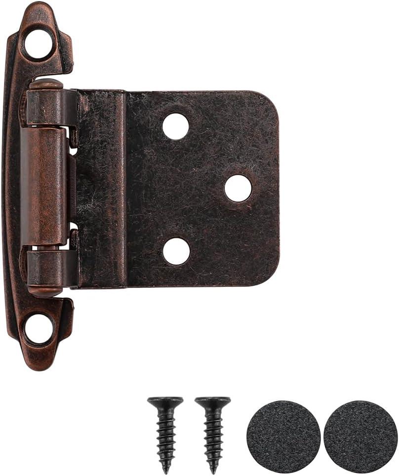 JQK 3/8 Inch Inset Cabinet Door Hinges Oil Rubbed Bronze, 50 Pack 25 Pairs Flush Face Mount Cupboard Self-Closing Kitchen Cabinet Hardware Hinges with Door Bumper, CH201-ORB-P50