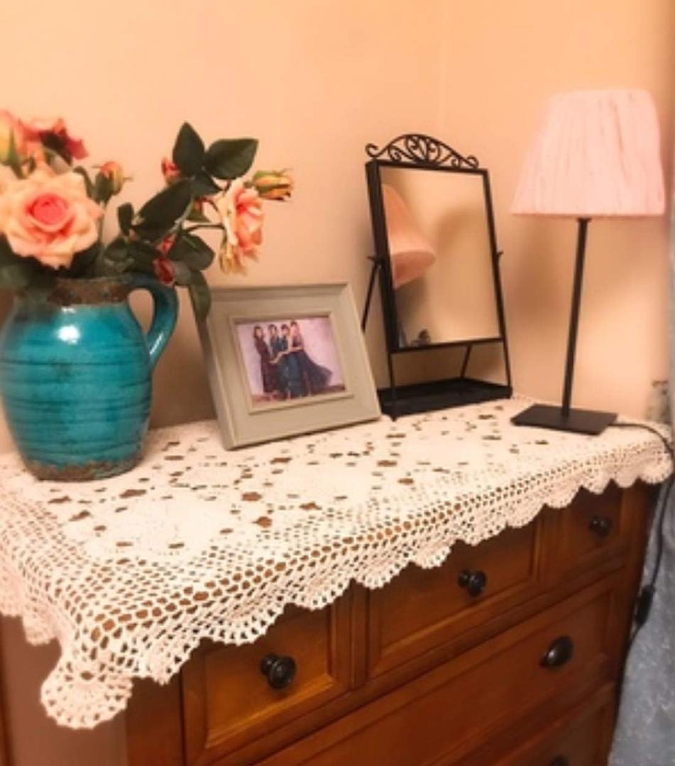 Damanni Rectangular Cotton Handmade Crochet Lace Table Runner Doilies Table Dresser Scarf,24 Inch by 31 InchBeige