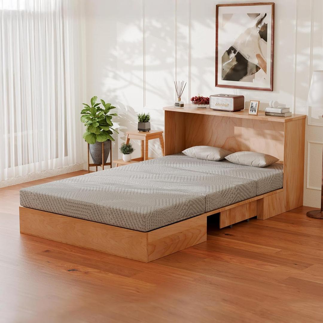 MLILY Tri-Fold Memory Foam Mattress, 6 inch Full Folding Mattress with Collapsible and Washable Cover, Travel and Guest Mat, 75"54"6", Grey