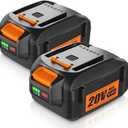 2Packs 20V 6.0Ah Replacement for Worx 20V Battery, Compatible with Worx Battery WA3578 WA3575 WA3520 WA3525 Fit for 20V Cordless Tools WG630, WG322, WG543, WG163