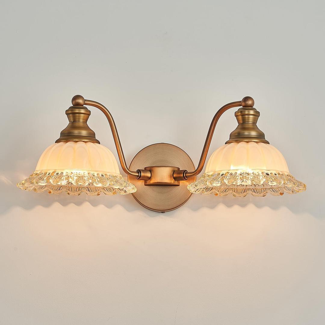 XIEDUN Vintage Vanity Light Brushed Brass 2 Light Vanity Lights for Bathroom Vanity Light Fixtures