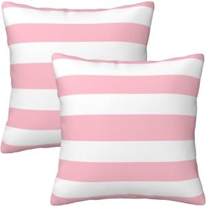 Pink and White Stripes Farmhouse Throw Pillow Covers 18x18 Inch Pillow Case Soft Cushion Pillow Covers Set of 2 for Sofa Bedroom Chair Living Room Home Decorative