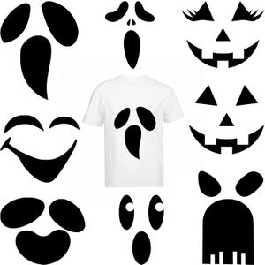 7 Sheets Halloween Adhesive Ghost Felt Sticker for Pumpkin Decor Black Felt Ghost Eyes Face Stickes Clothes Sticker for Halloween DIY Projects Costume Shirt Crafts Decoration(face7)