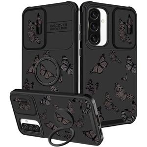 Funermei for Samsung Galaxy A36/A56 5G Phone Case - Women Girls Cute Phone Cover Girly Pretty Aesthetic Black Butterfly Unique Design with Camera Cover Ring Stand Funda for A36/A56 5G Case