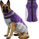 Voarge Dog Winter Coat, Vest with Harness, Warm Reflective Dog Jacket, Winter Warm Cold Weather Jacket for Small, Medium and Large Dogs (Lilac, L)