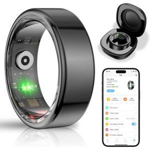Smart Health Ring for Women Men,Fitness Tracker Smart Ring with Heart Rate,Sleep Monitor,Blood Oxygen,Steps,IP68 Waterproof Up to 5-7 Days Battery Life for iOS Android,No App Fee(Black,11)