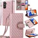 Phone Case for Samsung Galaxy A14/M14 5G Wallet Cover with and Crossbody Wrist Strap Shoulder Strap 9+ Card Slots Zipper Purse Luxury PU Leather Stand Cell A 14 4G 14A 14M G5 Women Men Pink