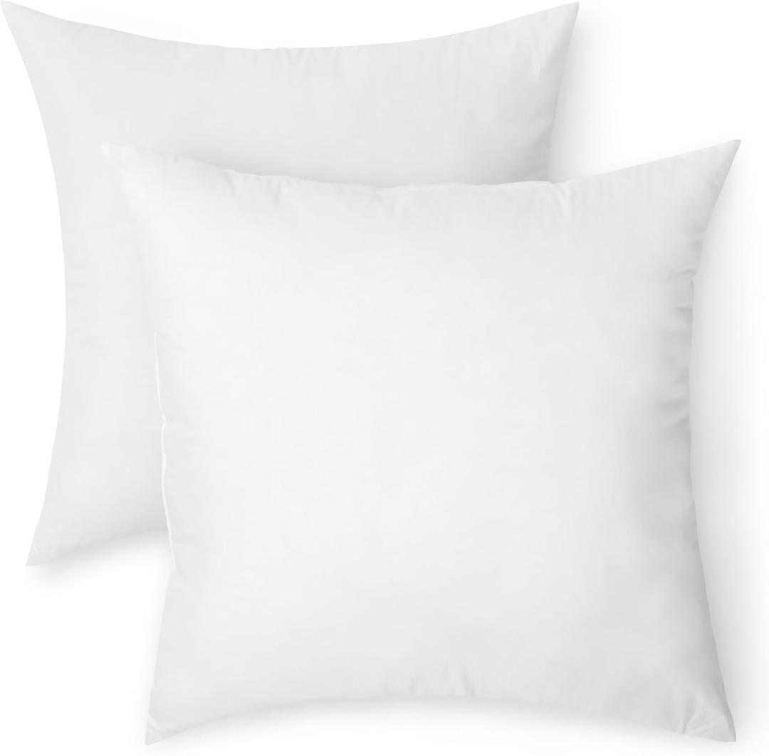 Amazon Basics Square Hypoallergenic Down Alternative Pillow Insert, Machine Washable, Softness and Support, 20 inch, 2-Pack