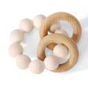 Socub Baby Teething Toys for 0-6 6-12 Months- BPA-Free Food-Grade Silicone & Natural Beech Wood Teether Ring for Newborn Infants Teething Relief- Easy-Grip Sensory Rattle Toys(Shifting Sand)