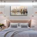Large Abstract Living Room Canvas Wall Art New York Landscape Reflection painting Decor Pictures Modern Brown Grey City Theme Big Neutral Posters Prints for Bathroom Bedroom Office Home Decoration, Gold 40"L x 20"W