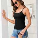 Totatuit Womens Tank Tops Adjustable Spaghetti Straps Scoop Neck Camisole Basic Sleeveless Cami Shirts Cropped Undershirts Summer Black Medium (M)