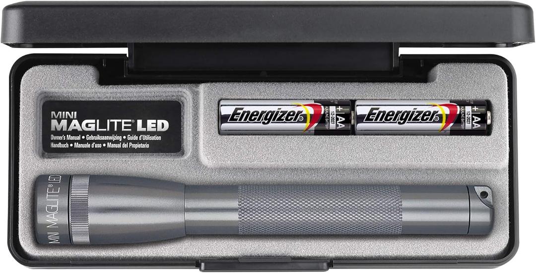 Maglite Mini LED 2-Cell AA Flashlight in Presentation Box, Gray