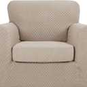YEMYHOM Latest Checkered 2 Pieces Chair Covers for Living Room High Stretch Thickened Chair Slipcovers with Arms Anti Slip Elastic Armchair Sofa Couch Slipcover Protector (Chair, Khaki)