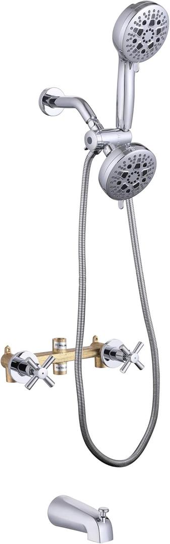 2 Handle Shower Faucet Set with Tub Spout Chrome, 2 Knob Tub and Shower Trim Kit with Rough-in Valve Wall Mounted