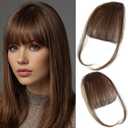 ORIGEN Clip in Bangs Real Human Hair Clip on Wispy Bangs Fringe with Temples Hairpieces Fake Front Bangs Extensions for Women Medium Brown Hair Color