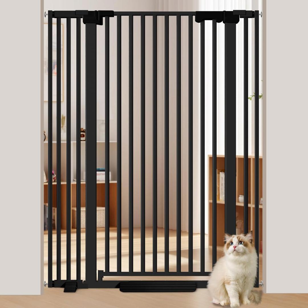 51'' Extra Tall Cat Gate Barrier for Doorways Hallways, Pressure Mounted Pet Dog Gates Ajustable Auto Close, Cat Fence Indoor Climb Proof 30-41'' Wide (Black)