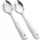Stainless Steel Serving Spoon Set with Non-Slip Silicone Handles, 2-Piece Serving Spoon and Perforated Spoon, Home Kitchen, Parties & Daily Use (Beige)