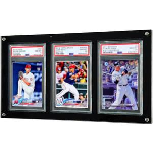 Acrylic Graded Card Display Frame for Collection - 3-Slot PSA Slab Display Case - Wall Mount & Desktop Holder Compatible with Pokemon & Sports Cards - Black & Clear (1 Pack)
