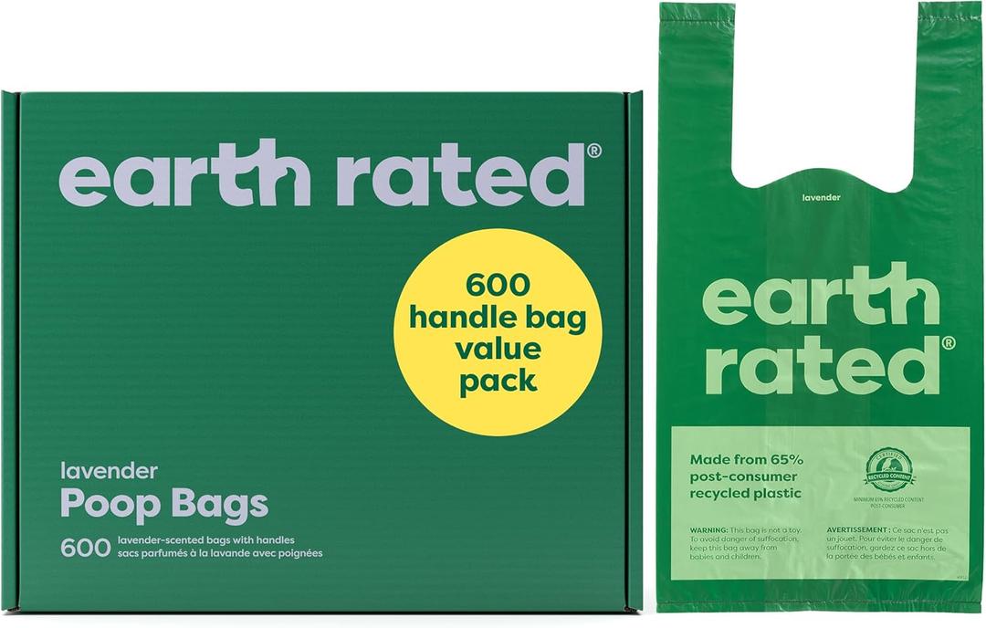 Earth Rated Dog Poop Bags with Handles Value Pack, Easy Tie and Leakproof, Lavender, 600 Handle Bags