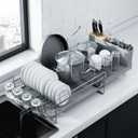 Kitsure Large Dish Drying Rack - Extendable Dish Rack, Multifunctional Dish Rack for Kitchen Counter, Anti-Rust Dish Drainers with Cutlery & Cup Holders 19.2"-26.7" L x 12.9" W, Grey