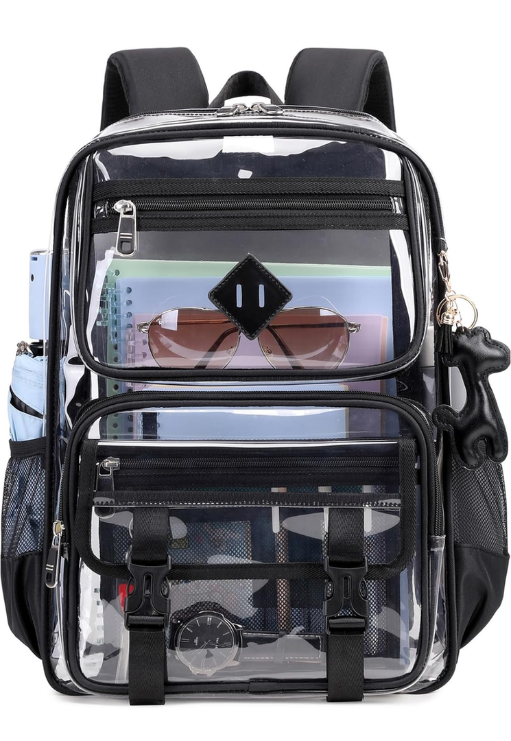 Clear Backpack for School, PVC Clear Bookbag Heavy Duty Transparent Backpack for Stadium Events See Through Bag