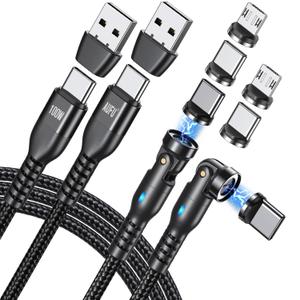 AUFU 6 in 1 USB C Magnetic Charging Cable 6ft/2m 2Pack PD 100W USB/C to USB C Micro USB Magnetic Charger Cable Fast Charging Data Transfer for Laptop/Tablet/Phone (Black)