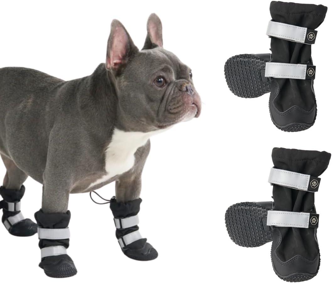 Spark Paws Water-Resistant Dog Boots for Medium Large Dogs, Anti-Slip Dog Shoe Booties Paw Protector for Rain Snow Hiking Reflective Straps 4PCS - Black, A (A: 1.6"W | 13-23lbs)