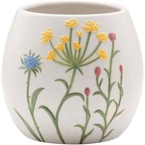 Napco Imports Indoor Outdoor Plant Succulent Herb Flower Pot 3.75 x 4.75 Inch Ceramic Matte Wildflower (White)