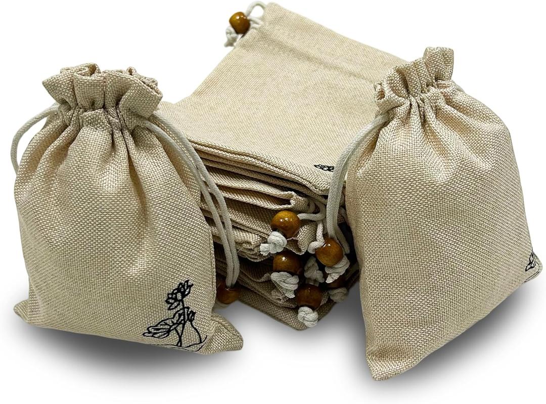 Drawstring Burlap Gift Bags Empty Sachet Bags for Lavender, Soft Breathable Washable Pouches, Storage Bags for Organizing. (Beige-50, 4.72 * 5.91 inch)