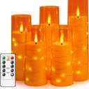 Flameless LED Candles with Timer 5 Pc Flickering Flameless Candles for Romantic Ambiance and Home Decoration Stable Acrylic Shell,with Embedded Star StringBattery Operated CandlesOrange