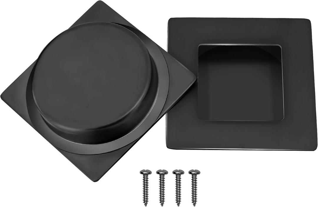 2-3/4 Inch Recessed Finger Flush Pulls for Pocket and Sliding Closet Doors, Matte Black Stainless Steel Handle, Square Barn Hardware (2 Pack)