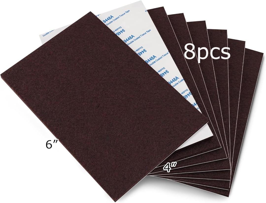 Large Felt Furniture Pads 6" x 4" Set of 8 Cut Furniture Felt Pads Sheets Brown Self Adhesive Anti Scratch Heavy Duty 5mm Thick Floor Protector for Hardwood Floorfor Hardwood Floor