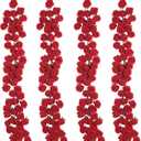 4 Pcs Red Artificial Rose Vine Hanging Faux Flowers Garland for Wedding Anniversary Birthday Party Background Arch Garden Home Wall Room Decor