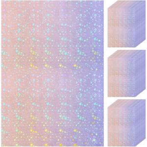 60 Sheets Holographic Laminate Sheets Clear Glitter A4 Size Vinyl Sticker Paper Holographic Overlay Self Adhesive Waterproof Transparent Film, 11.7 x 8.3 Inch (Star Style)