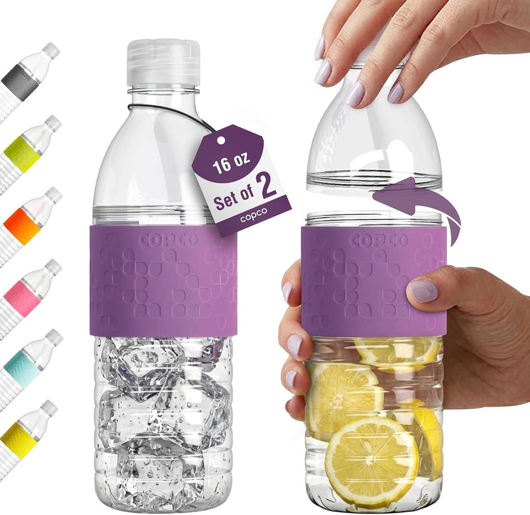 Copco Hydra 16 oz Water Bottle, Set of 2 – Leak Proof, BPA Free Tritan, Dishwasher Safe, Twist-Open Body, Non-Slip Silicone Grip, Perfect for Gym & Travel, Daily Hydration (Purple)