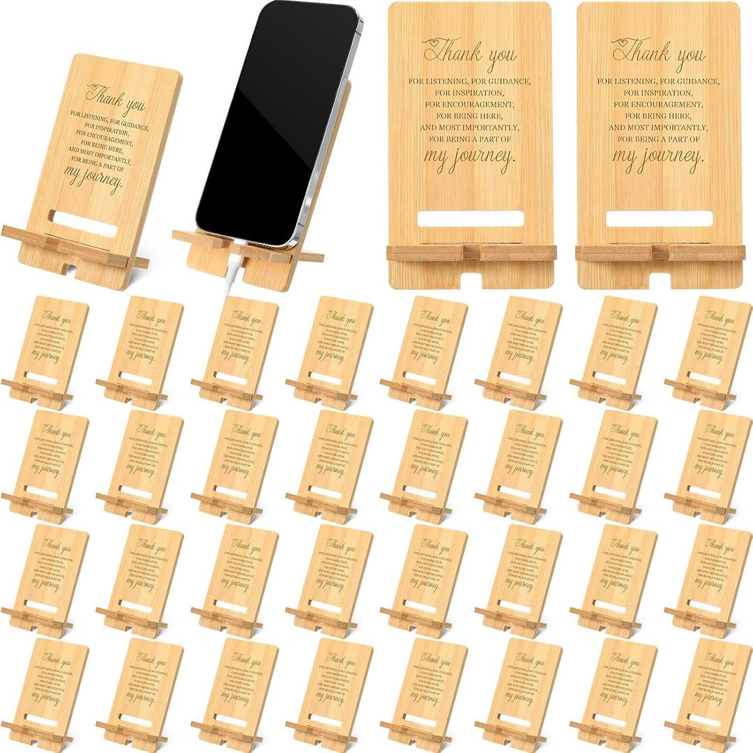 Ripeng 30 Pcs Employee Appreciation Gifts Bulk Bamboo Phone Stand for Desk Office Workers Inspiration Thank You Gift for Team Coworkers Staff Volunteer Nurse Teacher Colleagues Gratitude (Thank You)