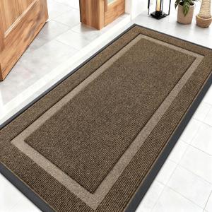 OLANLY Front Door Mat Indoor Outdoor Entrance, Waterproof All-Season, All-Weather Doormat, Sturdy Natural Rubber, Fade Resistant, Low Profile, Easy Clean Patio Porch Entryway Mat, 47x23, Brown