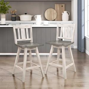 Amazon.com - Counter Height Stools Set of 2 - Solid Wood Frame 360 Swivel Wooden Stools Counter Height, Foot Rest, Slat Back, Wide Seat, Distressed Farmhouse Easy to Clean Finish, 24 Inch High Seat White - Table & Chair Sets