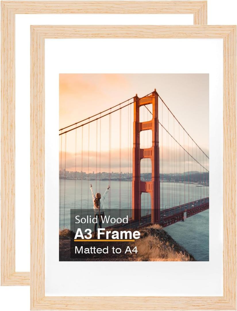 KINKINK 2 Pack A3 Picture Frame Solid Wood White Oak Frames, 11.7 x 16.5 in