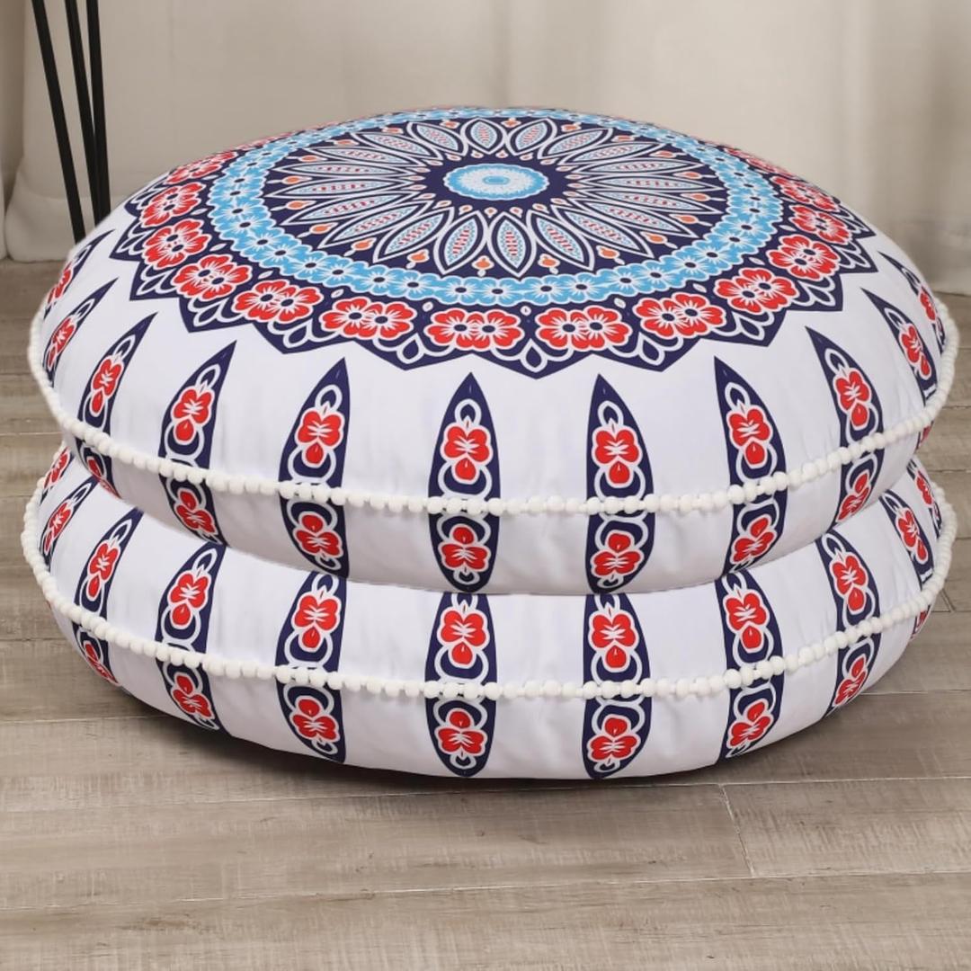 32 inches Meditation Floor Cushion for Adults, 2 Pack Round Large Thick Floor Pillow, Memory Foam Filling, Floral