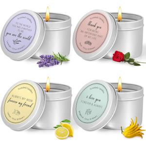 Mothers Day Gifts for Mom from Daughter Son - Birthday Gifts for Moms, New Mom Candle Gift Set, 17.4 oz 4-Pack Aromatherapy Candles, 120H Burn - Lavender | Lemon | Rose & Bergamot