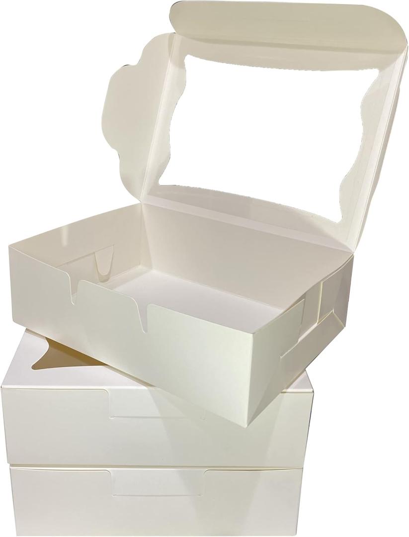 Bubbley White Paper Bakery Boxes - 25-Pack Pastry Boxes with Window for Cookies, Chocolate Covered Strawberries, Macarons, and Muffins, Dessert Disposable Packaging, 8 x 6 x 2.5 Inches