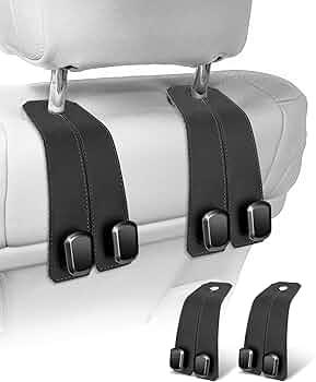Outus 8 Pcs Car Headrest Hooks Purse Holder for Car Seat Headrest Universal Leather Bag Holder with Double Metal Hooks Seat Back Hanger for Handbags Grocery Bags Phones(Black)