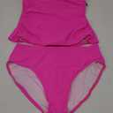 Eomenie Women's Swimsuit Tankini Tummy Control Bathing Suits Two Piece Full Coverage Slim Swim Suits with High Waisted Bottom, Pink, M