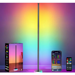 BRINGUX Smart Corner Floor Lamp, RGBICW LED Standing Lamp with App Control, 16 Million Colors with Music Sync, Dimmable Ambient Light for Bedroom, Living Room, Home Decor (Black)