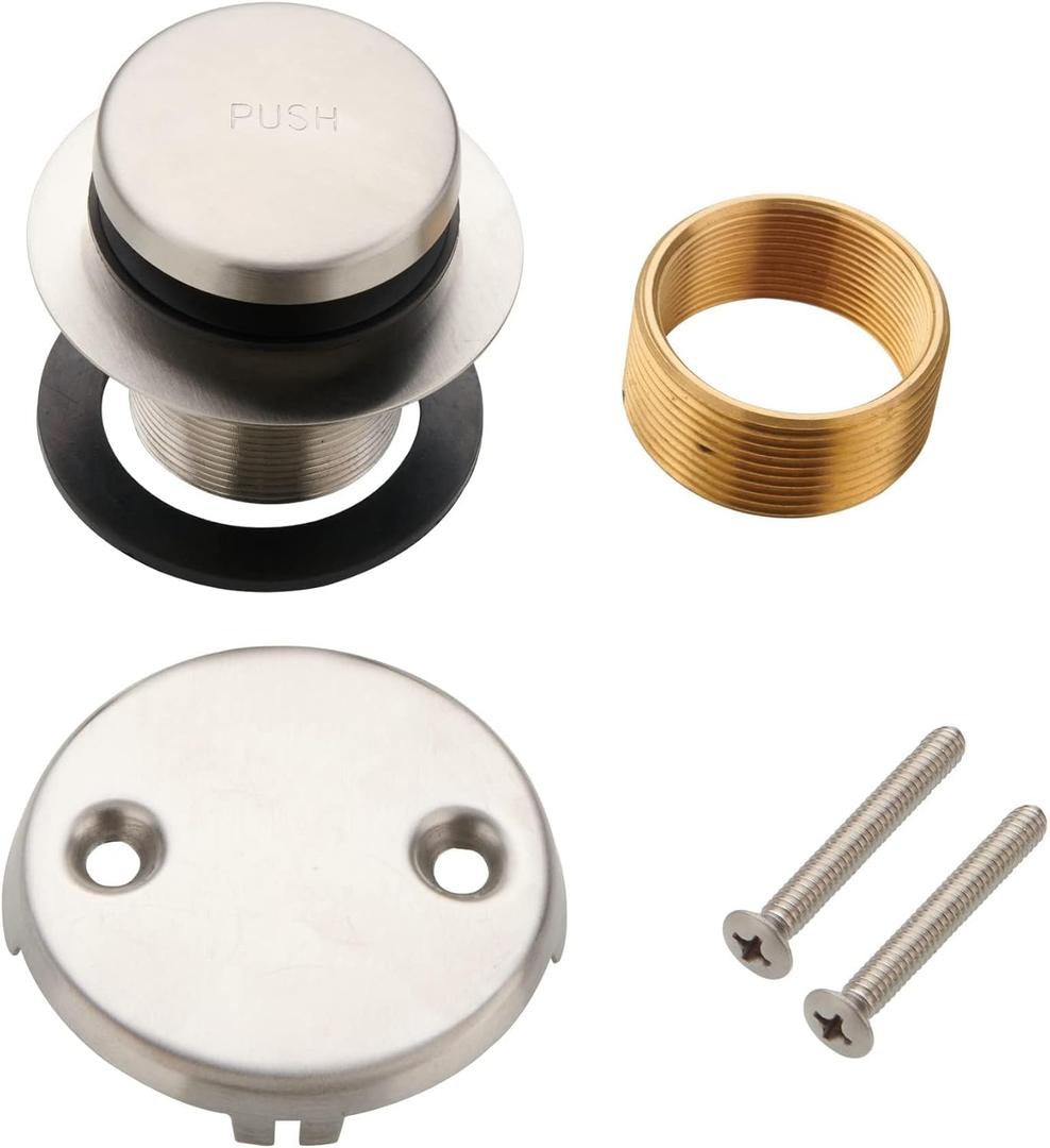 Tip Toe Bathtub Tub Drain Conversion Kit Assembly, Wellup Tub Drain Trim Kit with Two Hole Overflow Faceplate, Brushed Nickel