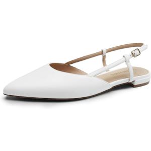 DREAM PAIRS Slingback Flats for Women, Pointed-Toe Elegant Women's Ballet Flats with Buckle Strap, Classic Low Heel Dress Shoes for Casual Work Office Party (Size 11, White-pu)