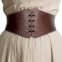 L'VOW Viking Leather Corset Belt Women - Renaissance Cinch Belt Halloween LARP Medieval Daily Wear (Brown, XXL)