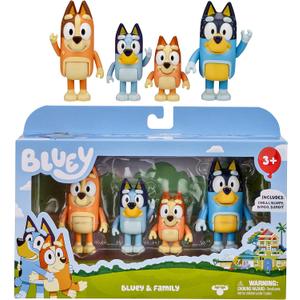 Bluey Family Figure Pack of 4, Robust Poseable Character Toys with Bingo, Chilli, and Bandit Figures, Toddler-Sized Animal Figurines for Kids Ages 3+