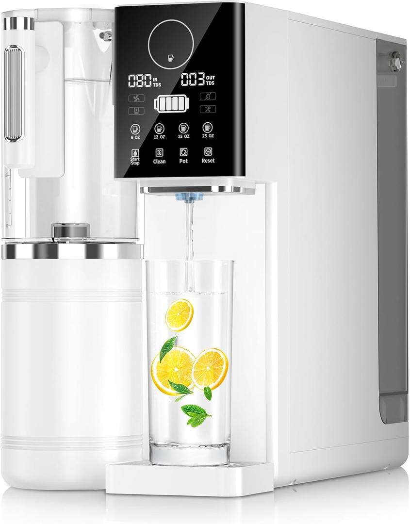 Portable 8-Stage RO Filtration System, No Installation, Water Purifier for Home, Reverse Osmosis Water Filter Countertop for Kitchen, Office, RV, White
